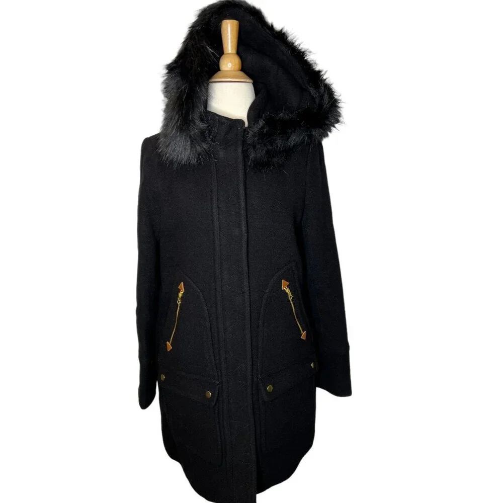 J.Crew Womens $385 Chateau Parka Italian Wool Black Size 4 BM948 Winter Coat - Picture 4 of 12